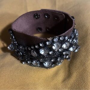 Leather and Rhinestone Cuff Bracelet